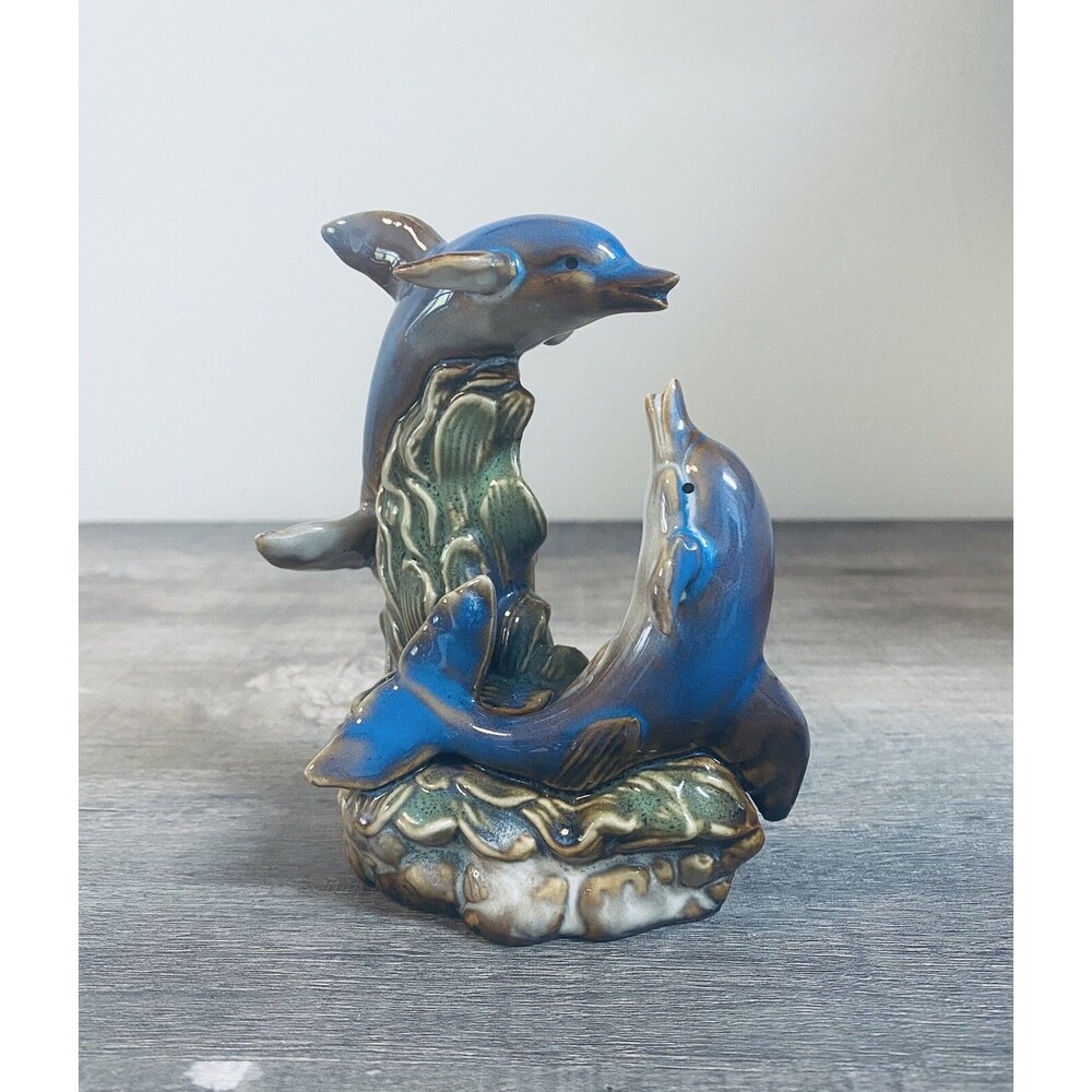 Blue Playful Dolphins Porcelain Figurine